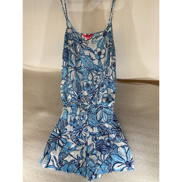 Lilly Pulitzer Womens Deanna Romper Large Succulent Blue Pop 1 Piece Beach - Picture 1 of 8